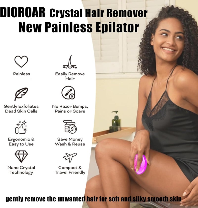 DIOROAR مزيل الشعر الكريستالي، مزيل الشعر الكريستالي المحسن، جهاز إزالة الشعر من الزجاج النانوي، مزيل الشعر غير المؤلم ومقشر بدون ماكينة حلاقة لبشرة ناعمة وحريرية بسرعة (وردي ساخن) - Image 3